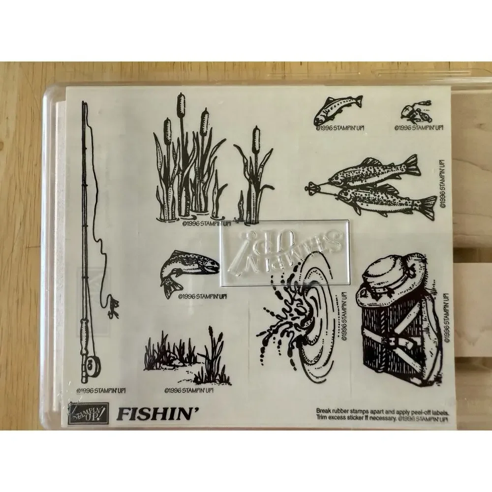 STAMPIN UP FISHIN Unmounted 9 Rubber Stamps Pole Kreel Water Scene‎ Fishing NEW
